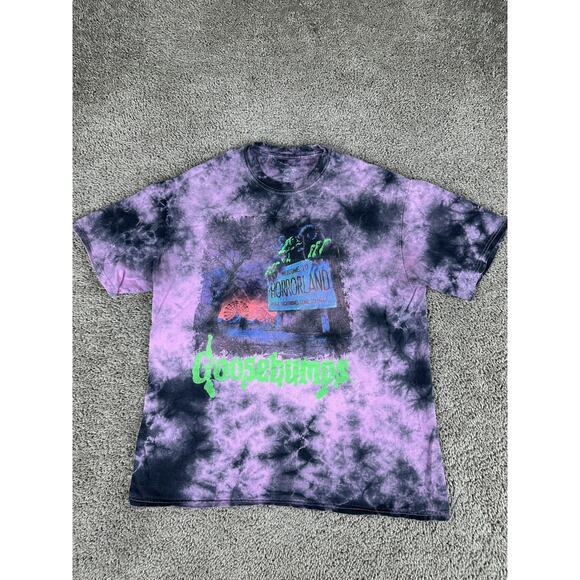 Goosebumps Shirt Mens Medium Purple Black Horror Land Tie Dye Short Sleeve - Picture 1 of 8
